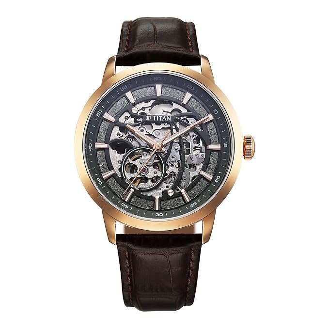 Fossil Men Leather Bronson Analog Black Dial Watch-Me3219, Band Color-Brown